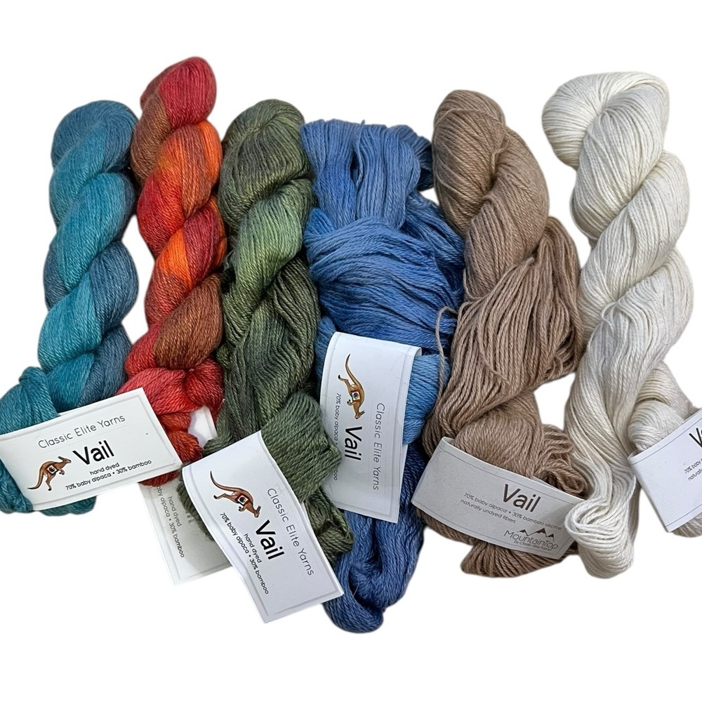 6 Classic Elite Vail Baby Alpaca Bamboo Hand Dyed Tan Blues Green Orange White